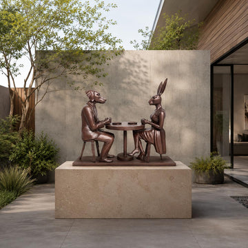 They Loved Their Morning Coffee (Bronze Sculpture, Mid-Size)