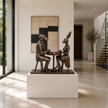 They Loved Their Morning Coffee (Bronze Sculpture, Mid-Size)
