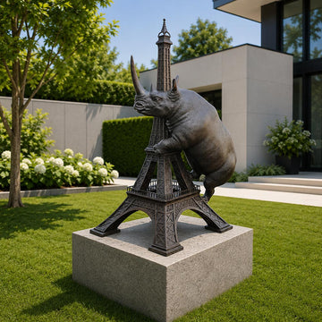 The Huge Rhino Loved the Eiffel Tower (Bronze Sculpture, Mid-Size)