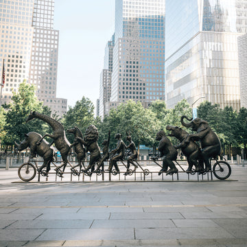 They Were on a Wild Ride to a Safer Place with Rabbitwoman and Dogman (Bronze Sculpture)