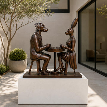 They Loved Their Morning Coffee (Bronze Sculpture, Mid-Size)
