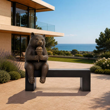 Bear Saved You a Seat, Sharing Something Sweet (Bronze Sculpture)