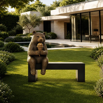 Bear Saved You a Seat, Sharing Something Sweet (Bronze Sculpture)