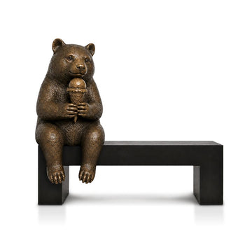 Bear Saved You a Seat, Sharing Something Sweet (Bronze Sculpture)