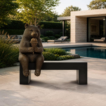Bear Saved You a Seat, Sharing Something Sweet (Bronze Sculpture)