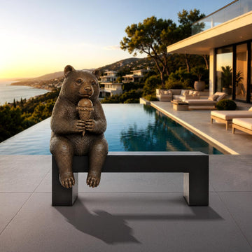 Bear Saved You a Seat, Sharing Something Sweet (Bronze Sculpture)