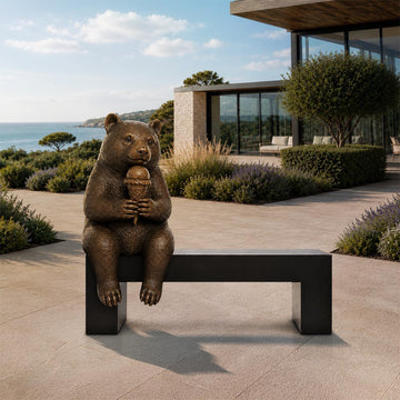 Bear Saved You a Seat, Sharing Something Sweet (Bronze Sculpture)