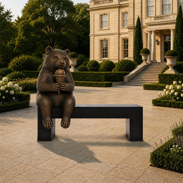 Bear Saved You a Seat, Sharing Something Sweet (Bronze Sculpture)