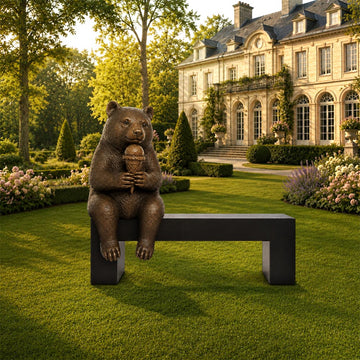 Bear Saved You a Seat, Sharing Something Sweet (Bronze Sculpture)
