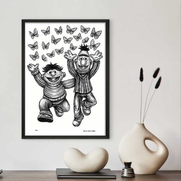Bert and Ernie Jump for Joy (Giclee Canvas Print)