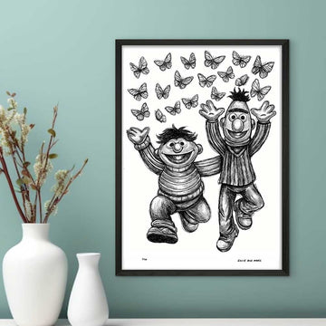 Bert and Ernie Jump for Joy (Giclee Canvas Print)
