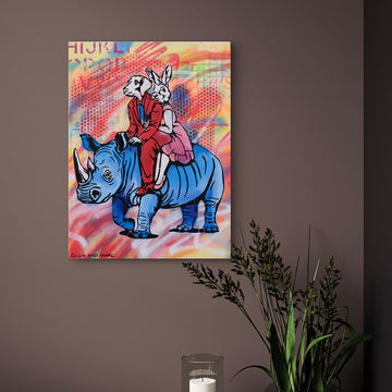 Blue Rhino Lovers (Original Painting)
