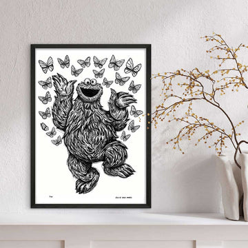 Cookie Monster Jumps for Joy (Giclee Canvas Print)