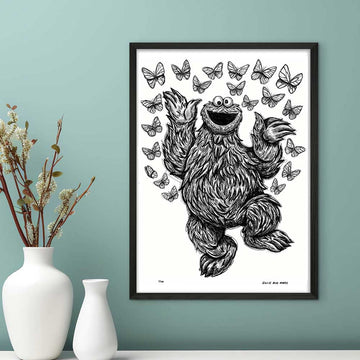 Cookie Monster Jumps for Joy (Giclee Canvas Print)