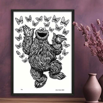 Cookie Monster Jumps for Joy (Giclee Canvas Print)