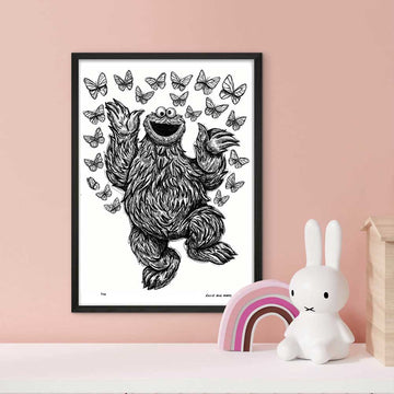 Cookie Monster Jumps for Joy (Giclee Canvas Print)