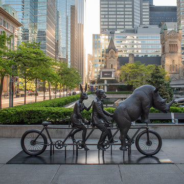 He Was on a Ride to a Safer Place with Rabbitwoman and Dogman (Bronze Sculpture)
