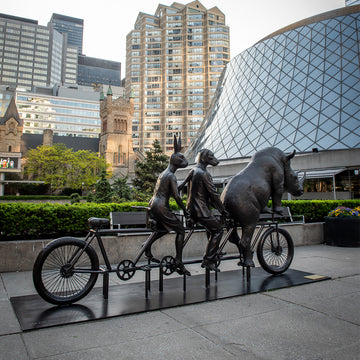 He Was on a Ride to a Safer Place with Rabbitwoman and Dogman (Bronze Sculpture)