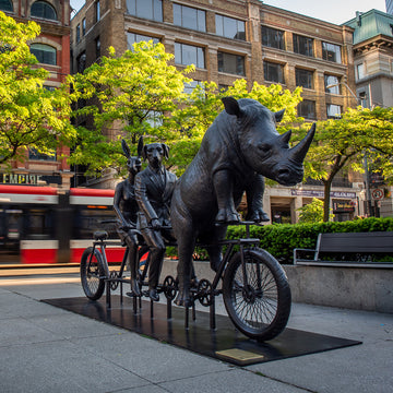 He Was on a Ride to a Safer Place with Rabbitwoman and Dogman (Bronze Sculpture)