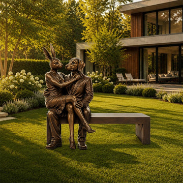Rabbitwoman and Dogman Saved You a Seat, Sharing a Little Love (Bronze Sculpture)