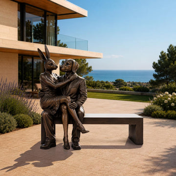 Rabbitwoman and Dogman Saved You a Seat, Sharing a Little Love (Bronze Sculpture)