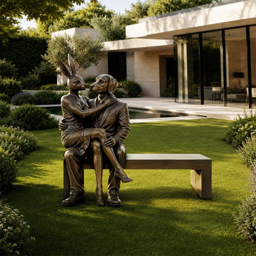 Rabbitwoman and Dogman Saved You a Seat, Sharing a Little Love (Bronze Sculpture)