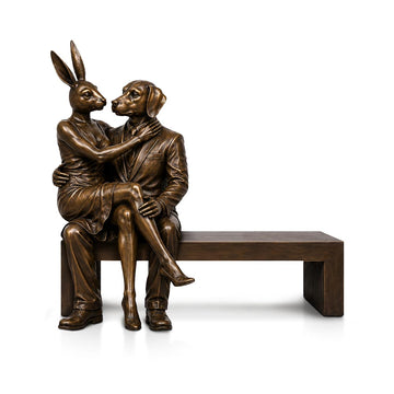 Rabbitwoman and Dogman Saved You a Seat, Sharing a Little Love (Bronze Sculpture)