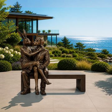 Rabbitwoman and Dogman Saved You a Seat, Sharing a Little Love (Bronze Sculpture)