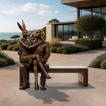 Rabbitwoman and Dogman Saved You a Seat, Sharing a Little Love (Bronze Sculpture)