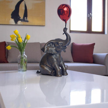 Elephant Makes a Wish with Red Balloon (Bronze Sculpture, Small)