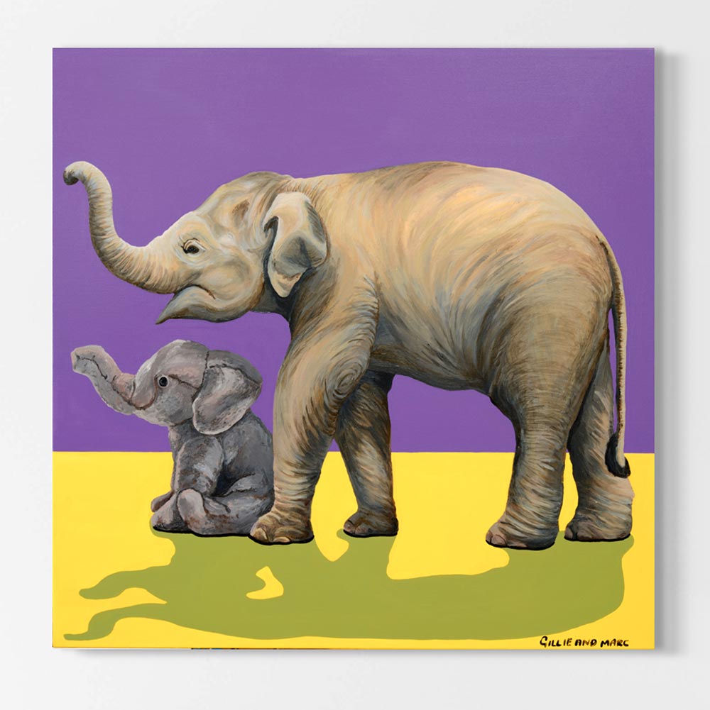 Baby selling elephant paintings acrylic on canvas