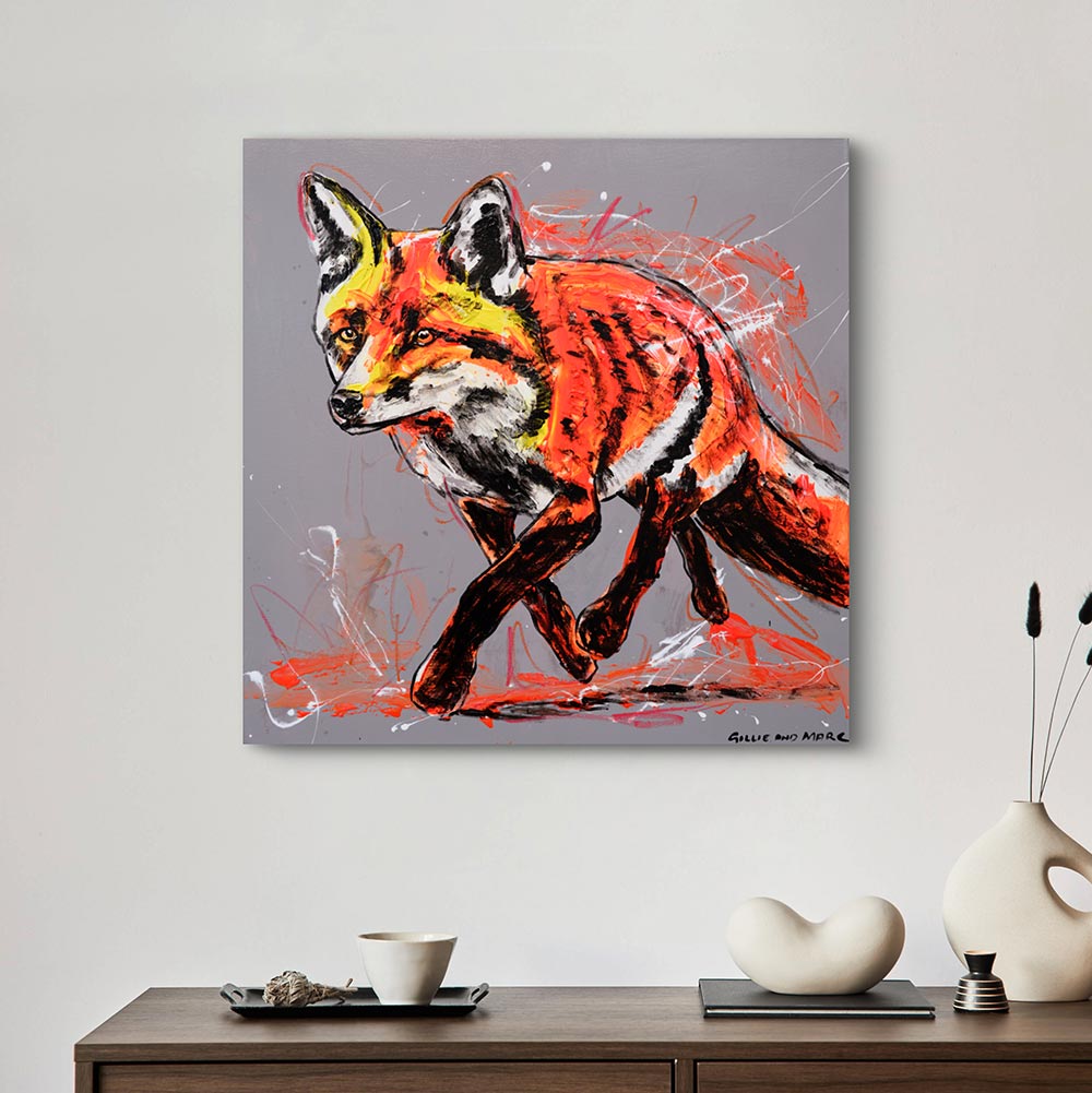 Foxes oil painting on outlets stretched canvas, foxes, abstract