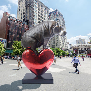 Hippo with a big heart (Bronze Sculpture)