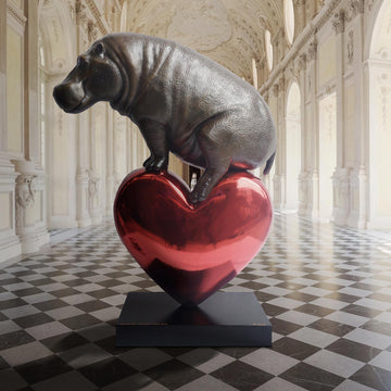 Hippo with a big heart (Bronze Sculpture)