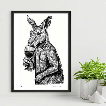 Kangaroo Enjoyed a Red (Giclee Canvas Print)
