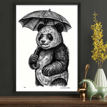 Panda Loved Singing in the Rain (Giclee Canvas Print)