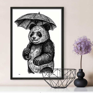 Panda Loved Singing in the Rain (Giclee Canvas Print)