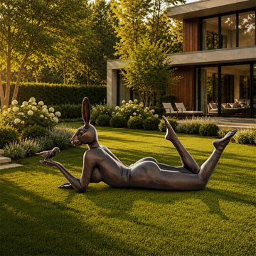 Rabbitwoman Thought a Bird in the Hand Is Always Much Better (Bronze Sculpture, Mid-Size)
