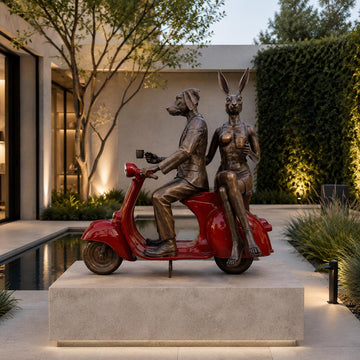 Rabbitwoman and Dogman Loved Their Vespa (Bronze Sculpture, Mid-Size)