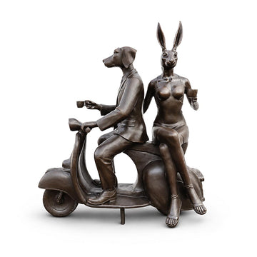 Rabbitwoman and Dogman Loved Their Vespa (Bronze Sculpture, Mid-Size)