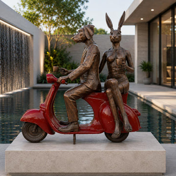 Rabbitwoman and Dogman Loved Their Vespa (Bronze Sculpture, Mid-Size)