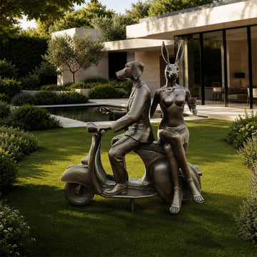 Rabbitwoman and Dogman Loved Their Vespa (Bronze Sculpture, Mid-Size)