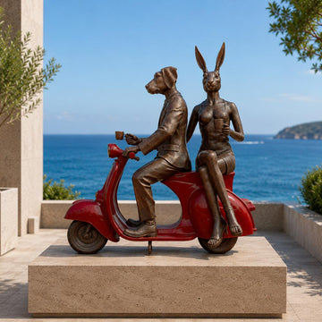 Rabbitwoman and Dogman Loved Their Vespa (Bronze Sculpture, Mid-Size)