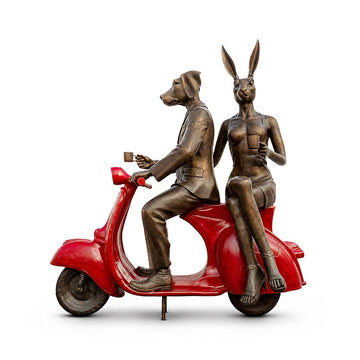 Rabbitwoman and Dogman Loved Their Vespa (Bronze Sculpture, Mid-Size)