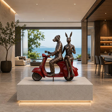 Rabbitwoman and Dogman Loved Their Vespa (Bronze Sculpture, Mid-Size)
