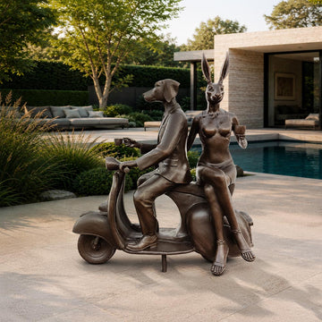 Rabbitwoman and Dogman Loved Their Vespa (Bronze Sculpture, Mid-Size)