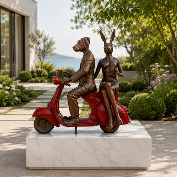 Rabbitwoman and Dogman Loved Their Vespa (Bronze Sculpture, Mid-Size)