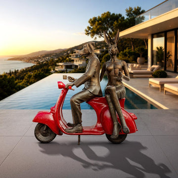 Rabbitwoman and Dogman Loved Their Vespa (Bronze Sculpture, Mid-Size)