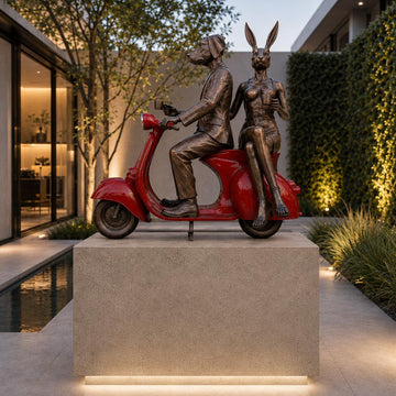Rabbitwoman and Dogman Loved Their Vespa (Bronze Sculpture, Mid-Size)