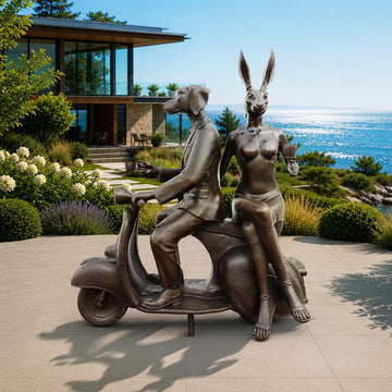 Rabbitwoman and Dogman Loved Their Vespa (Bronze Sculpture, Mid-Size)